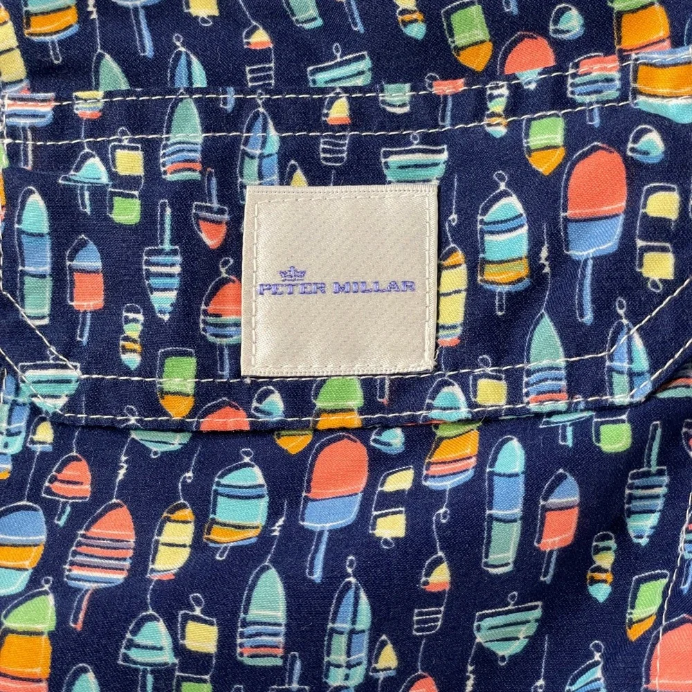 Peter Millar Swim Trunks Mens Medium Blue Buoy Mesh Lined Geometric Summer